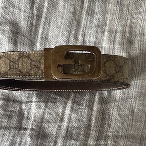 Gucci Brown and Gold Patterned Belt